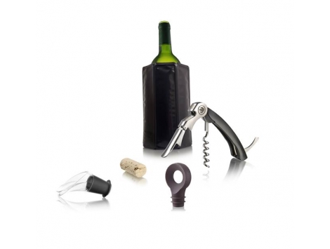 Set de Vinos Aficionado (funda enfriadora, descorchador, tapón y corta gotas)